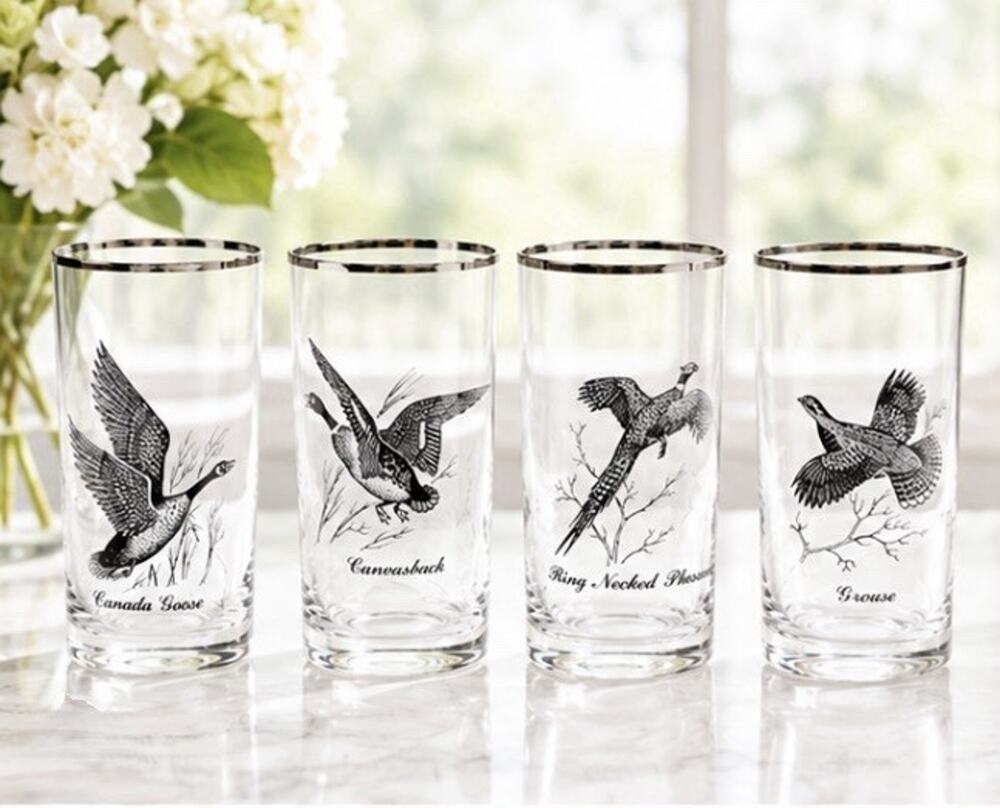 Federal RICHARD E BISHOP Highball Glasses Set of 4 Game Bird Barware Vintage